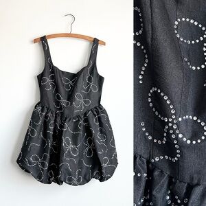 NWT Altar’d State Rhinestone Bow Bubble Hem Mini Dress Small Black Silver